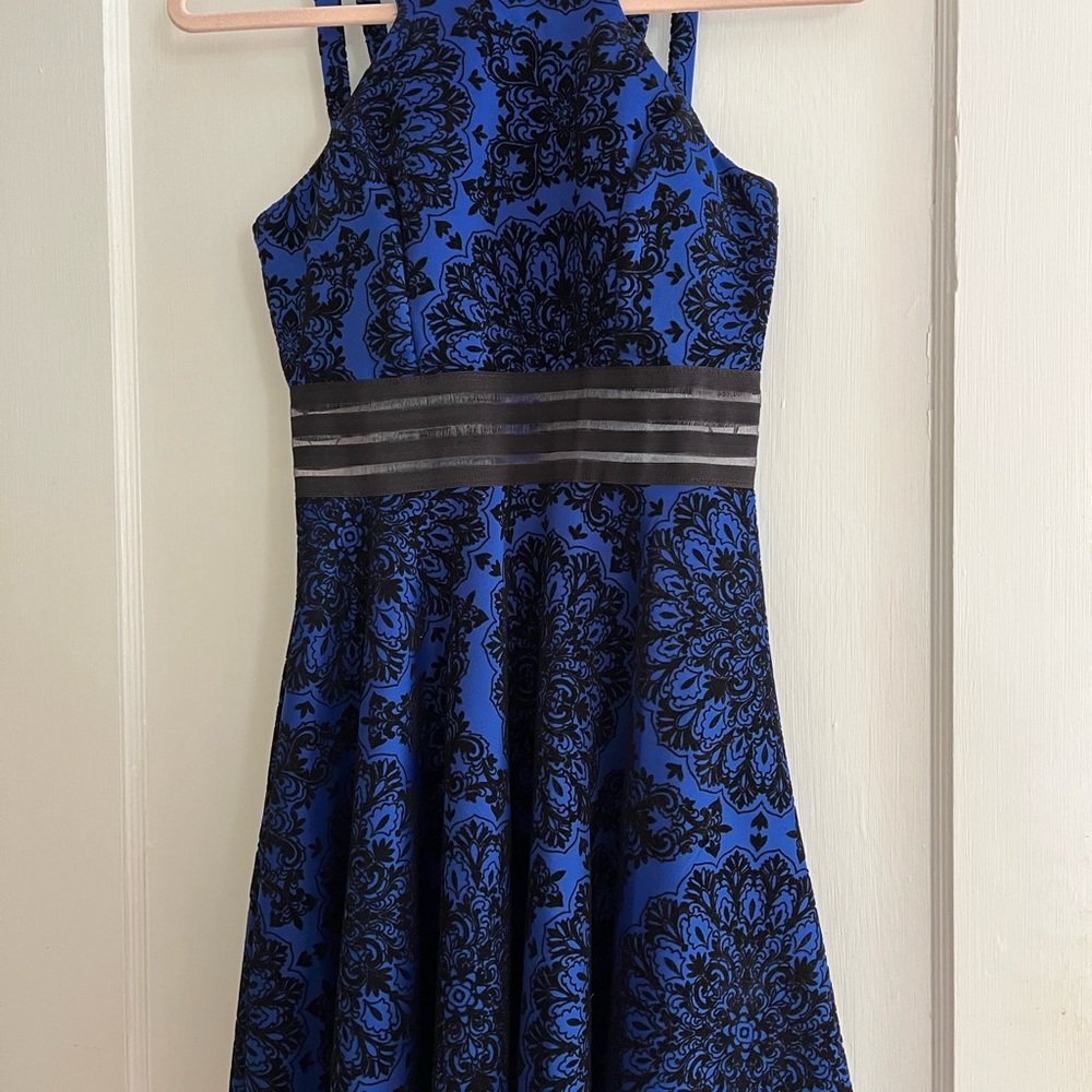 City Studio Blue and Black A-line Halter Mini Dress